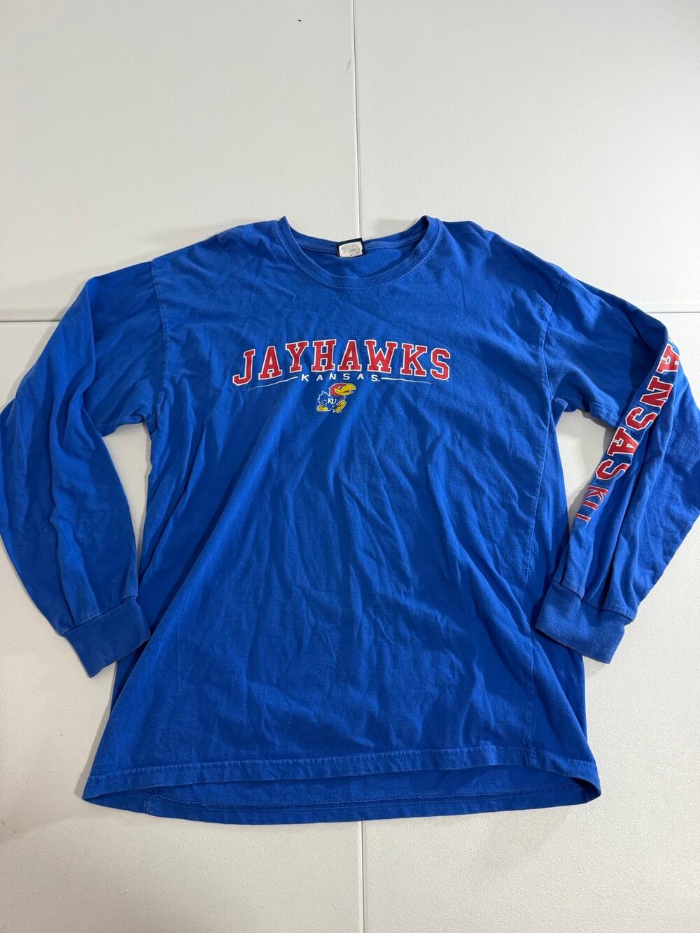 Old Varsity Brand Kansas Jayhawks Long Sleeve T-Shirt Blue KU Mens L